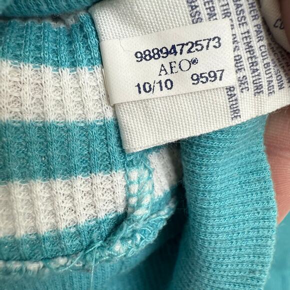 American Eagle Y2K Deep V Neck Long Striped Henley Bella Swan Style Blue Sz M - Picture 6 of 7